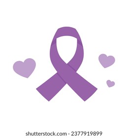 Vector purple ribbon symbol of breast cancer disease vector illustration isolated on background.