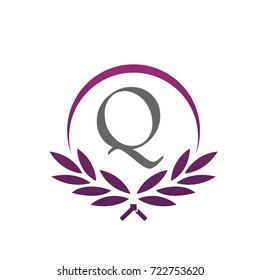 Vector Purple Royal Leaves Initial Q Logo