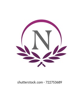 Vector Purple Royal Leaves Initial N Logo