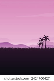 Vector Purple Sky With Trees Silhouette	