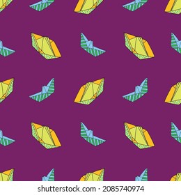 Vector Purple small Origami paper boats background pattern