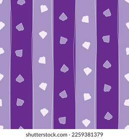 Vector purple Small Petals seamless pattern. Small petals aligned on block stripes in lavender and purple between thin wavy lines. Great for pyjamas and curtains. Part of Perfect Pyjamas collection.