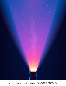 Vector purple spotlight with wide angle light ray from bottom to top