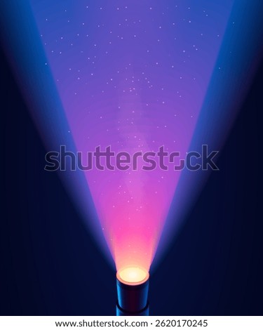 Vector purple spotlight with wide angle light ray from bottom to top