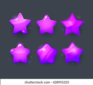 Vector purple star icons set. Collection icon design for game, ui, banner, design for app, interface, game development. Cartoon isolated vector star