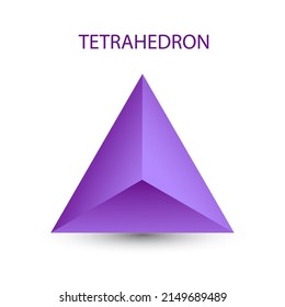 Vector purple tetrahedron with gradients for game, icon, package design or logo. One of regular polyhedra isolated on white background. Minimalist style. Platonic solid.