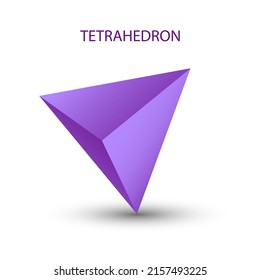 Vector purple tetrahedron with gradients for game, icon, package design or logo. One of regular polyhedra isolated on white background. Minimalist style. Platonic solid.