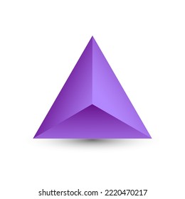 Vector purple tetrahedron with gradients for game, icon, package design or logo. One of regular polyhedra isolated on white background. Minimalist style. Platonic solid.