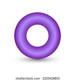 Vector purple torus with gradients and shadow for game, icon, package design, logo, mobile, ui, web, education. 3d donut on a white background. Geometric figures for your design.