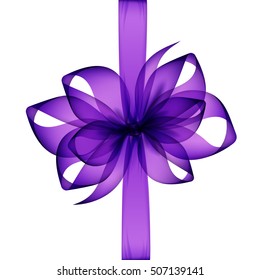Vector Purple Transparent Bow and Ribbon Top View Close up Isolated on White Background