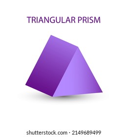 Vector purple, triangular prism with gradients and shadow for game, icon, package design, logo, mobile, ui, web, education. 3D triangular prism on a white background. Geometric figures for your design