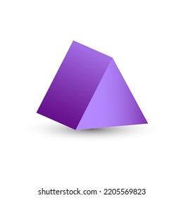Vector purple, triangular prism with gradients and shadow for game, icon, package design, logo, mobile, ui, web, education. 3D triangular prism on a white background. Geometric figures for your design