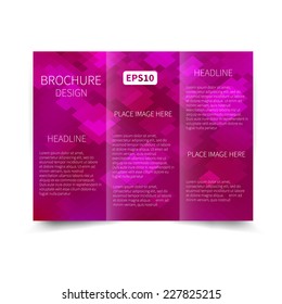 Vector purple tri-fold brochure design template with abstract geometric background EPS10 Tri-Fold Mock up & back Brochure Design 