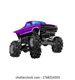 vector purple truck with big wheels for shirt, mug and poster