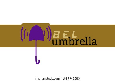 Logo con forma de paraguas púrpura vectorial y símbolo del timbre de notificación