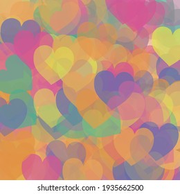 Fondo de Boda Romántica Violeta Vectora. Ilustración de arte de San Valentín azul arcoiris y azul multicolor. Orange Colorful Love Hearts Patrón de Arte Moderno. Estilo Confetti Rosa Transparente.