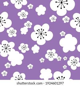 Vektorviolette weiße Kirschblumen Sakura, nahtloser Musterhintergrund, perfekt für Scrapbooking, Stoff, Tapete-Projekt