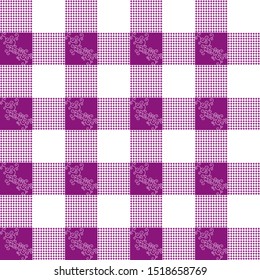 Vector purple and white Gingham Check Seamless Pattern illustration for printing on paper, wallpaper, covers, textiles, fabrics, for decoration, decoupage, and other.