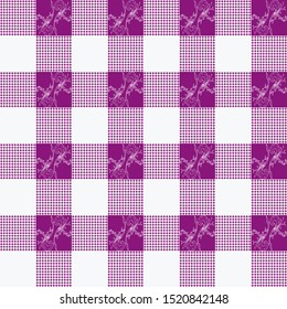Vector purple and white Gingham Check Seamless Pattern illustration for printing on paper, wallpaper, covers, textiles, fabrics, for decoration, decoupage, and other.
