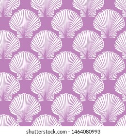 Vector purple and white seashells repeat pattern. Suitable for gift wrap, textile and wallpaper.