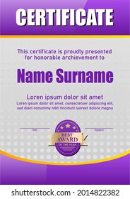 Vector purple and yellow certificate template