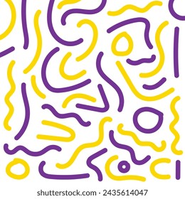 Vector púrpura y amarillo aleatorio dibujado a mano patrón de garabato para el fondo, papel pintado, embalaje, papel de embalaje, etc.
