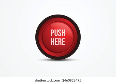 vector push here red button and white background

