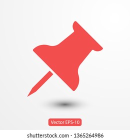 Vector push pin icon, Pushpin icon. Push pin vector illustration for graphic design. Push pin Isolated. Vector EPS10 pin symbol 