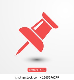 Vector push pin icon, Pushpin icon. Push pin vector illustration for graphic design. Push pin Isolated. Vector EPS10 pin symbol 