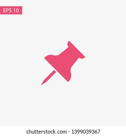 Vector push pin icon, Pushpin icon. Push pin vector illustration for graphic design. Push pin Isolated. Vector EPS10 pin symbol 