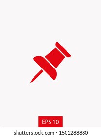 Vector push pin icon, Pushpin icon. Push pin vector illustration for graphic design. Push pin Isolated. Vector EPS10 pin symbol