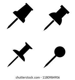 Vector push pin icon, silhouette on white background