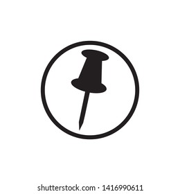 Vector push pin icon, silhouette on white background 