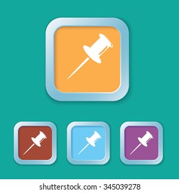 Vector push pin icon in the square button