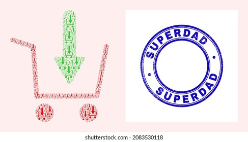 Vector put shopping item icon mosaic is designed of scattered self put shopping item pictograms. Superdad rubber blue round seal. Recursion mosaic of put shopping item icon.