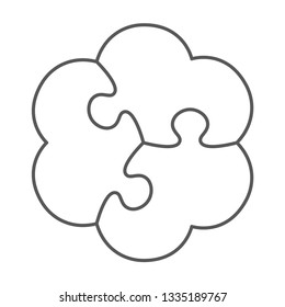 Vector puzzle creates shamrock - line. Isolated on white background.