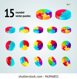 Vector Puzzle Diagram  3D Set (pie Chart) On White Background,  Part 3