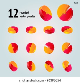 Vector puzzle diagram  3D set (pie chart) on white background,  part 3