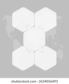 Vector puzzle diagram infographic process on 5 parts, options or processes. Template time line for diagram, graph, presentation and chart. Five steps white hexagon jigsaw for business, flow concept