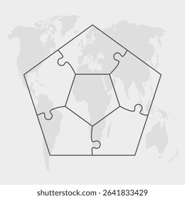 Vector puzzle diagram infographic process on 5 parts, options or processes. Template time line for diagram, graph, presentation and chart. Five steps pentagon jigsaw for business, flow concept