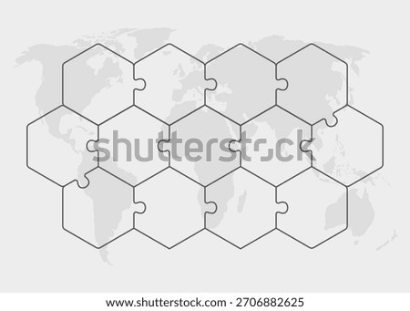 Vector puzzle diagram infographic process on 13 parts, options or processes. Template time line for diagram, graph, presentation and chart. Thirteen steps hexagon jigsaw for business, flow concept