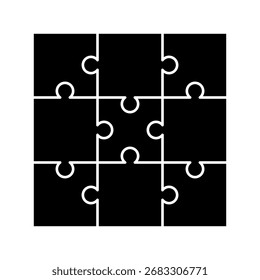 Vector puzzle element illustration on clean white backdrop. Modern flat style icon representing strategy, creativity, partnership, and idea building.