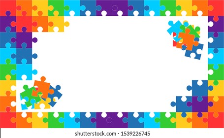 Vector puzzle frame. Rainbow colors. Suitable for postcards, invintations.