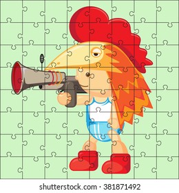 Vector puzzle game for children. Puzzle with boy. Jigsaw game for kid. Visual, rebus, puzzle, educational game for preschool child