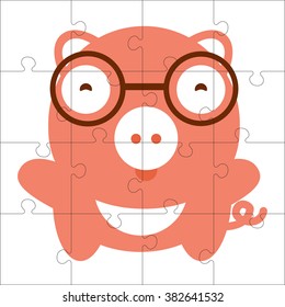 Vector puzzle game for children. Puzzle with pig. Jigsaw game for kid. Visual, rebus, puzzle, educational game for preschool child