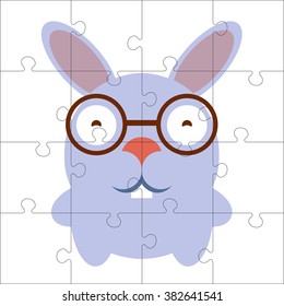 Vector puzzle game for children. Puzzle with rabbit. Jigsaw game for kid. Visual, rebus, puzzle, educational game for preschool child