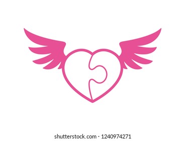 Vector puzzle heart with wings