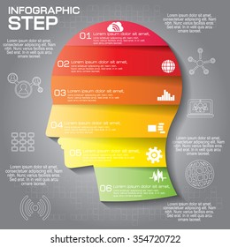 Vector puzzle human face infographic. Cycle brainstorming diagram. 6 options, parts, steps or processes