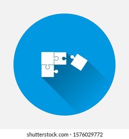 Vector puzzle icon on blue background. Flat image with long shadow.