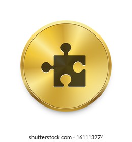 Vector puzzle icon on round gold button.
